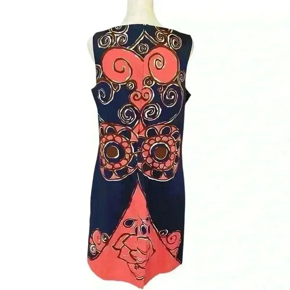 Trina Turk Sleeveless Shift Midi Dress Size 8 Navy Pink Abstract Career Shower - Picture 3 of 13